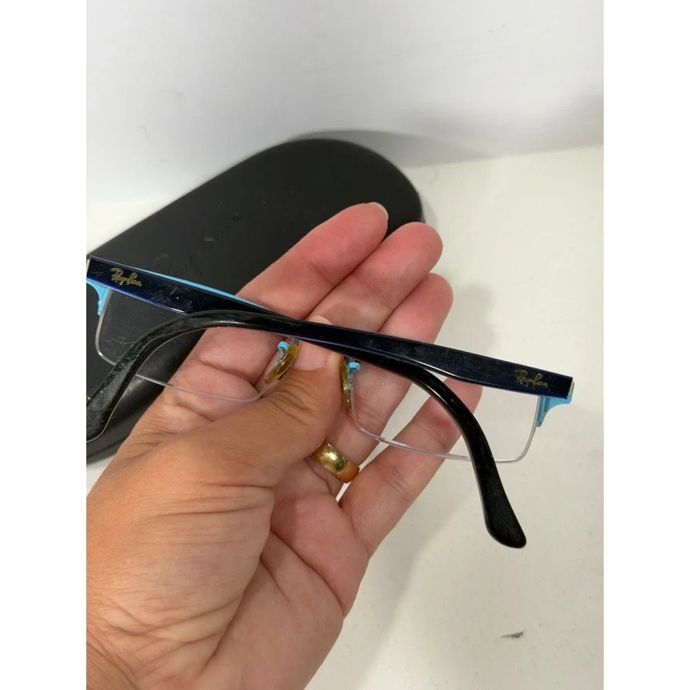 Ray-Ban RB 6196 2653 Blue Tortoise Semi-Rimless Rectangular Eyeglasses 52-17-145
